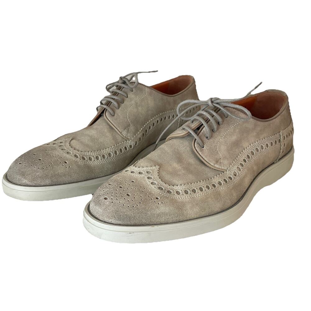 Santoni Beige Wingtip Brogues Derby Suede Men’s Easy Shoes Made Italy Sz 9 USA
